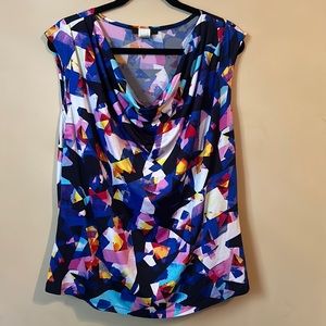Sleeveless gathered scoop neck abstract blouse by Jennie and Marils